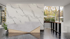 Plans de travail personnalisés pour cuisines et salles de bain en quartz artificiel Calacatta, comptoirs en quartz Carrara pour projets hôteliers, préfabriqués, découpés, résistants au feu - Product Image 1