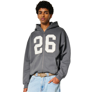 Nouveau sweat à capuche pour homme, coupe ajustée, poids lourd, 100% coton, fermeture éclair intégrale, logo personnalisé brodé, écologique, teinture unie - Product Image 1