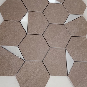 Azulejos de calidad de exportación 73mm Hexágono Plata PVD Azulejo de mosaico de cerámica Punzón para paredes de dormitorio Vestíbulo y paredes de recepción - Product Image 2