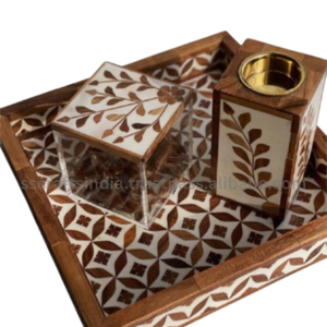 Incense Burner Set with Wood and Metal Tray <b>Box</b> Home Decor Arabic Mubkhar Bakhoor Tray Set <b>Ramadan</b> <b>Gift</b> for Religious Use - Product Image 4