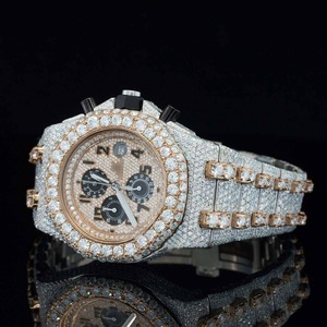 Montre de luxe pour homme en acier inoxydable, mouvement japonais, diamants de laboratoire, entièrement sertie, affichage analogique, résistante à l'eau - Product Image 4