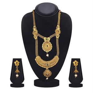 ชุดสร้อยคอสองชั้น kriaa เครื่องประดับที่ดีกับ1109870B หินสีแดงและสีเขียว - Product Image 1