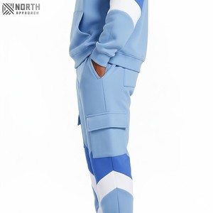 100% Cotton Fleece <b>Distressed</b> Embroidery Breathable Hooded Tracksuits for Men Flare Sweat Pants Hoodie Set Puff Printing Logo - Product Image 3