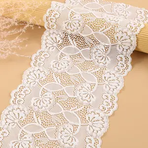 24cm Large Rose Ribbon Elastic Lace Machine Knitted with Embroidery Technique Nylon Material for Women's Clothing Accessories