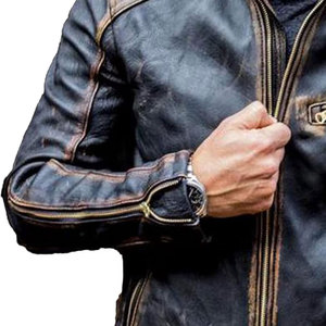 Col montant sur mesure Vêtements d'hiver Vestes pour hommes Veste en cuir de vachette avec fermeture éclair Veste en cuir à la mode pour hommes - Product Image 2