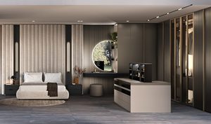 Luxury Modern Master Bedroom Furniture Set Velvet Upholstered Bed with Led Fluted Wall Panel and Closet Island <b>Vanity</b> <b>Table</b> - Product Image 5