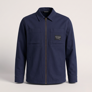 Veste de travail en jean pour homme, fermeture éclair, manches longues, style utilitaire, avec poches poitrine, vêtement décontracté pour l'extérieur - Product Image 1