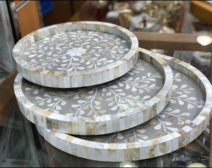 Ensemble de plateau d'incrustation d'os haut de gamme nacre organisateur décoratif élégant pour hôtels maisons idéal pour les mariages de décoration intérieure - Product Image 2