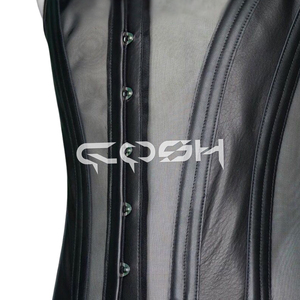 Gilet corset en cuir noir et maille pour homme, col en V, corset gothique pour sculpter la taille - Product Image 3