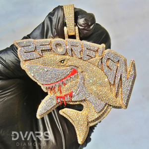 Pendentif requin personnalisé en moissanite, design logo lettre personnalisable, pour homme, style rappeur, en argent sterling de luxe, passe le testeur de diamant - Product Image 1