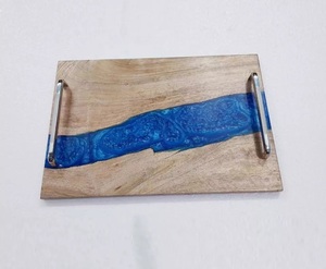 Plateau de service artisanal en bois époxy résine rivière plateau en bois naturel artistique avec incrustation époxy pour manger, servir, décor à la maison - Product Image 3