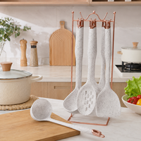 Ensemble d'ustensiles de cuisine en silicone blanc antiadhésif à pois, 7 pièces