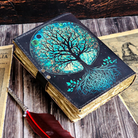 Carnet de notes en cuir véritable fait main 7x5, motif livre de sorts imprimé avec Arbre de Vie et phases lunaires, journal de voyage, cadeau pour femmes, écrivaines, et remise de diplôme
