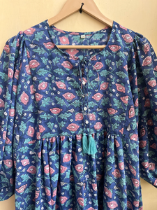 Bohème Floral Coton Maxi Robe Main Bloc Imprimé Indien Ethnique Casual Wear Techniques Brodées Gland Bouton 100% Coton - Product Image 6