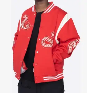 Chaquetas Bomber de Cachemira 00% de diseño personalizado, cuerpo de lana y mangas de cuero de vaca genuino, chaqueta Varsity Letterman naranja y negra - Product Image 1