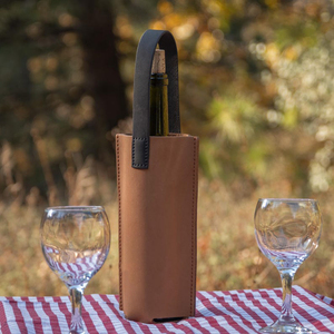 Portador de vino de cuero hecho a mano de primera calidad, bolso elegante, bolso de vino personalizado, regalo personalizado para amantes del vino, 2017 - Product Image 2
