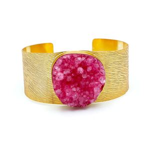 Bracelet manchette en agate rose drusy pour femme en gros | Bijoux de mariage avec lunette en laiton plaqué or 18 carats - Product Image 2