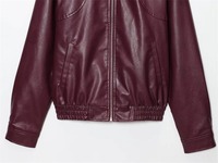 Damen 2026 Neue Amerikanische Retro Einfache Revers Burgunderrote Kunstleder Winterjacke mit Reißverschluss Dicke Street-Fashion-Jacke