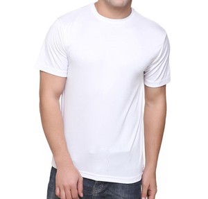 100% poliéster camiseta en blanco camisetas venta al por mayor Logo algodón liso sensación americana tamaño O cuello hombres alta calidad en exportación - Product Image 1
