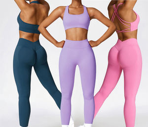Ensemble de yoga pour femmes de haute qualité 2 pièces col rond sans manches Spandex/Polyester ensembles d'entraînement respirants - Product Image 1