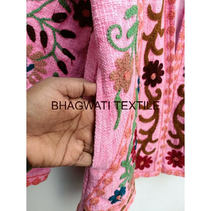 Veste Suzani faite à la main Style Boho Hippie pardessus indien coton hiver unisexe veste manteau main broderie florale veste bord brut - Product Image 4