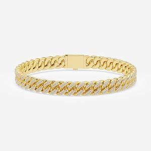 Premium 10K Yellow <b>Gold</b> Cuban Link <b>Bracelet</b> Adorned with Lab Grown Diamonds Perfect for Luxury Streetwear Style - Product Image 1