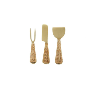 Cuchara de acero para queso, mango de ratán, grado alimenticio, mango de ratán Natural pulido, servidor de ensalada, cubiertos, cuchara para ensalada, 4 piezas - Product Image 2
