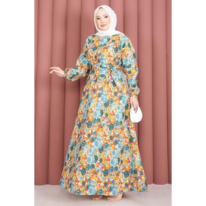Vestido con Estampado Floral y Cinturón, Cintura Fruncida, Estilo Casual y Sexy, Alta Calidad, Transpirable, Ligero, Color Menta, Talla XL, Borlas, Forro Color Menta, Talla XS - Product Image 3