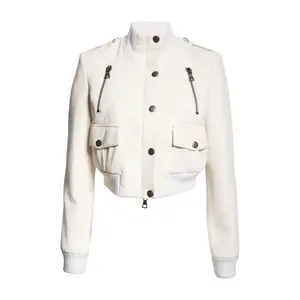 Chaquetas de cuero al por mayor para mujer Chaqueta de moto moderna de Smooth Silverton completada con un acogedor cuello falso con ribete acanalado - Product Image 1