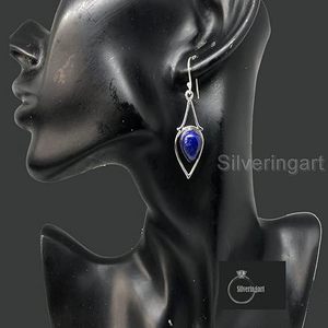 Pendientes de Mujer con Lapislázuli Afgano Natural, Joyería Hecha a Mano para Compromiso o Boda, Plata de Ley 925 - Product Image 2