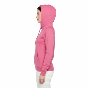 Haut à capuche rose bonbon pour femme, coupe ajustée, en molleton de coton épais, avec logo personnalisé, vente en gros - Product Image 4