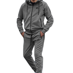 ชุดเสื้อมีฮู้ดของผู้ชายทรงสกินนี่2ชิ้นผ้าฟลีซผ้าคอตตอนแท้สำหรับใส่วิ่งโลโก้แบบสวมหัว - Product Image 1