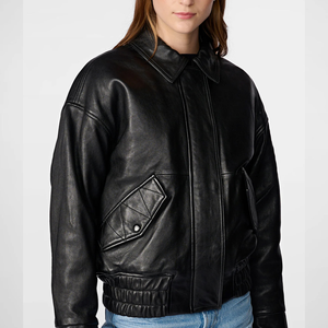Veste en cuir pour femmes, vêtement d'extérieur surdimensionné, cuir véritable de qualité supérieure, élégante, fermeture éclair, décontractée, OEM ODM - Product Image 1