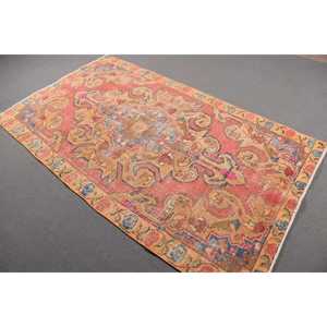 Rug, 4.1x7.3 ft Turkish Rug, <b>Red</b> Floral Rug <b>Wool</b> - Product Image 1
