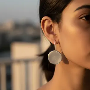 Pendientes de Plata 925 con Disco Redondo para Mujer, Joyería de Moda para Uso Diario - Product Image 3