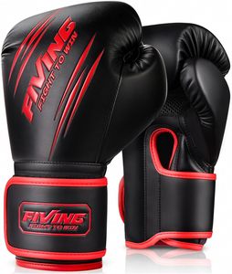 Guantes de Boxeo de Cuero Negro y Rojo, Transpirables e Impermeables, con Correa de Muñeca Ajustable para Entrenamiento de MMA, Kickboxing y Sparring - Product Image 1