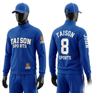 Survêtement de basketball en polyester interlock 280 GSM de qualité supérieure, bleu royal, fermeture éclair intégrale, impression par sublimation personnalisée sur sergé. - Product Image 1