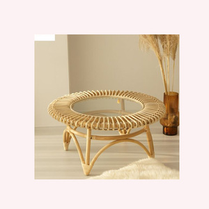 Luxury Bohemian Rattan Coffee <b>Table</b> Handwoven, Solid Wood & Elegant Design A Trendy Centerpiece for Living Rooms & Lounges - Product Image 1