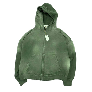 Sweat à capuche zippé personnalisé pour hommes sweats en coton éponge française délavé au soleil sweats à capuche confortables vintage délavés à l'acide et personnalisation - Product Image 5