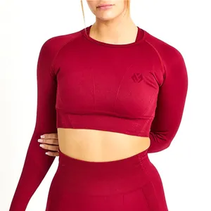 Women Fashionable Stretch Streetwear crop top Designed Blank Full Sleeve Workout Cropped Fit Round Neck Long sleeves crop top