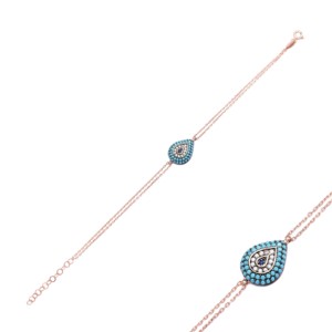 Turquoise Stone Drop With Eye Minimal Stylish <b>Bracelet</b> Turkish Handmade Wholesale 925 Sterling Silver Jewelry - Product Image 1