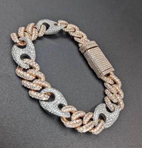 Iced Out Cuban Link Bracelet 925 Sterling Silver VVS Moissanite Diamond Two Tone Hip Hop Bracelet For <b>Men</b> Women - Product Image 1