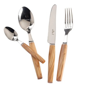 Juego de cubiertos de metal pulido plateado al por mayor con mango de madera para el hogar y hoteles, vajilla elegante, cubiertos para bodas - Product Image 4