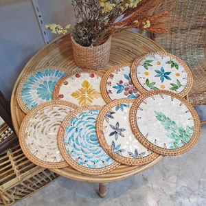 Meilleures ventes de sous-verres ronds en rotin faits à la main en osier à motif de fleurs du Vietnam - Product Image 4