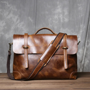Maletín Clásico de Cuero Genuino para Portátil, Bolso Bandolera de Gran Capacidad, Estilo Vintage Coreano, Portátil, Duradero, con Cierre de Cremallera - Product Image 1