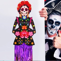 Décorations suspendues pour le Jour des Morts, 2 pièces, couple de squelettes tête de mort en sucre avec pompon, pour la fête du Día de los Muertos, décoration murale et de porte