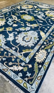 พรมผ้าไหมโอขนกำมะหยี่8x10แบบหรูหราชุดพรมผ้าฝ้ายถักมือดีไซน์วินเทจสีฟ้าสำหรับการอธิษฐานในห้องนั่งเล่น - Product Image 3