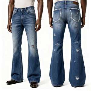 Vintage Distressed Retro Graffiti Curved <b>Boot</b> Cut Straight/Wide Leg Loose Casual Denim Jeans High Street Washed Winter <b>Men</b> - Product Image 1