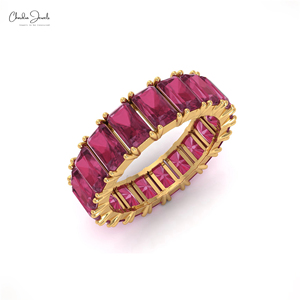 Productos más vendidos 6.65CT Natural Octagon Cut Pink Tourmaline Gemstone Eternity Band Ring 14K Fabricante de joyas de oro sólido - Product Image 1