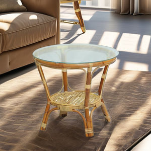 Table basse en rotin minimaliste faite à la main SIENTA, confortable pour la maison, le bureau ou l'entrée - Product Image 1